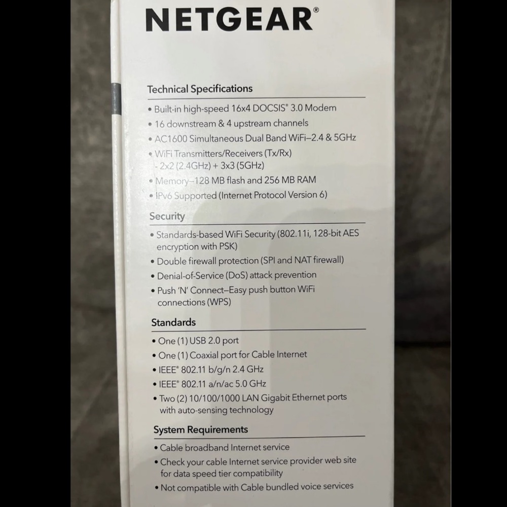 netgear AC1600 WiFi Cable Modem Router - Black - Picture 4 of 7